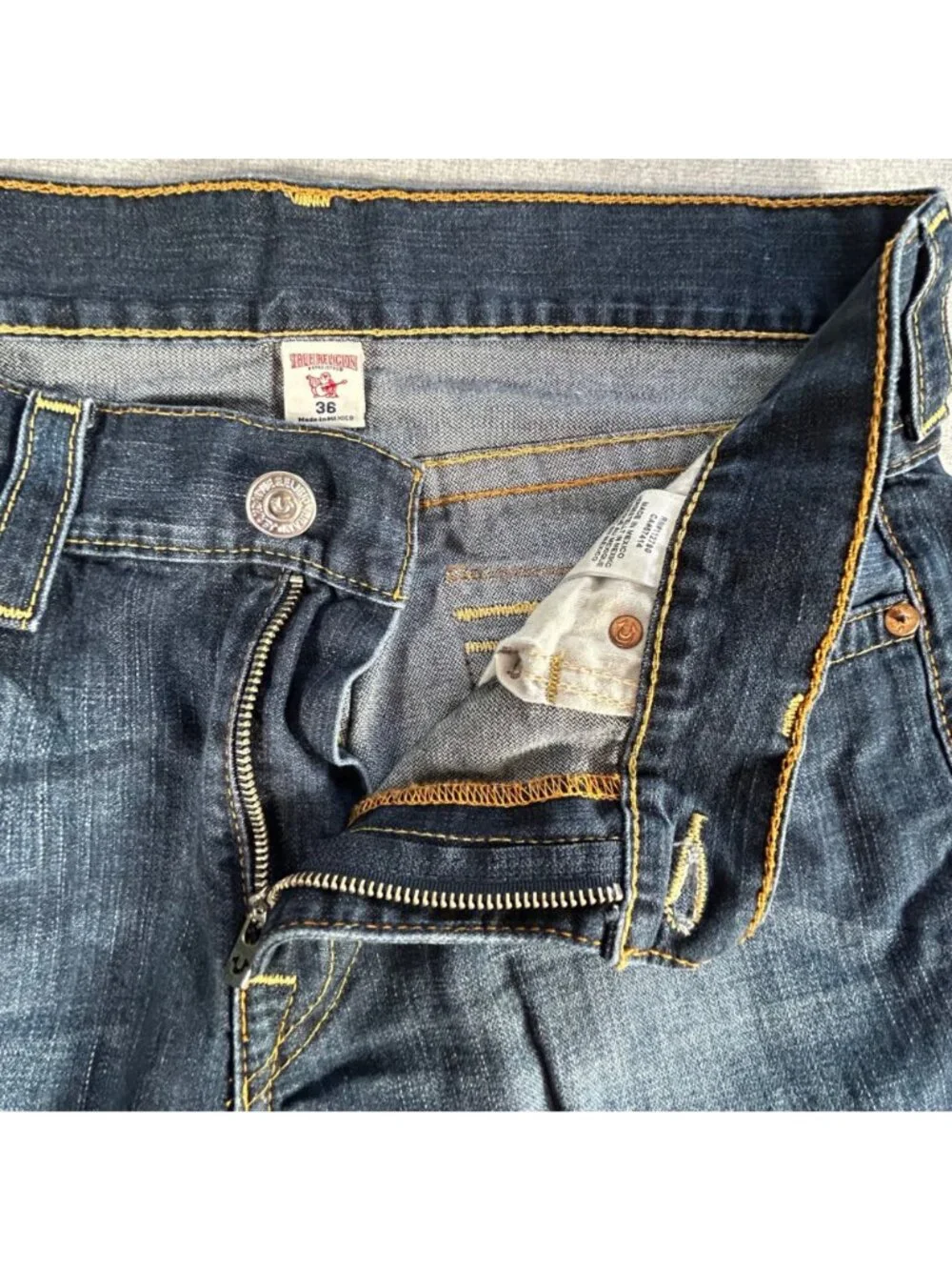 True Religion Slim Straight Jeans Mens 36 Dark Wash Premium Denim Blue Lagoon